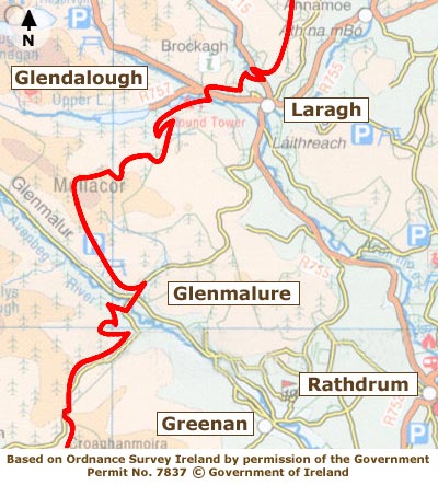 Glendalough to Glenmalure Map