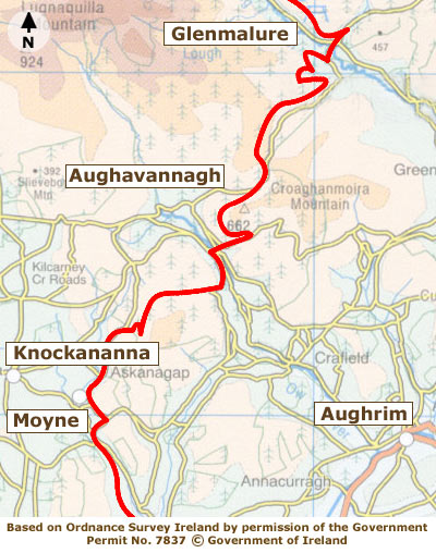 Glenmalure to Moyne Map