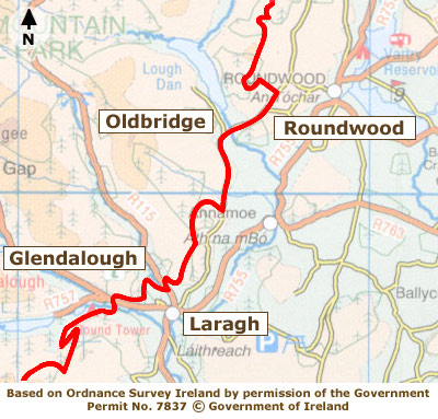 Roundwood to Laragh and Glendalough Map