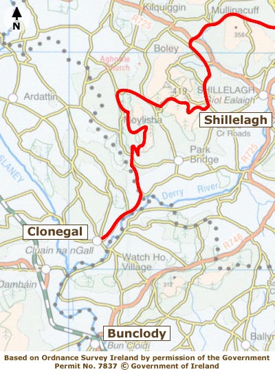 Shillelagh to Clonegal Map